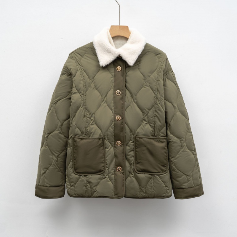 新菱格秋冬翻领毛绒领子时尚韩系工装外套宽松羽绒服女