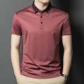 梦特娇男士短袖t恤桑蚕丝纯色新款夏季polo衫真丝中年爸爸装夏季衬衫领桑蚕丝无痕短袖t恤男士翻领商务醋酸半袖冰丝薄款 桔红色 180/XL
