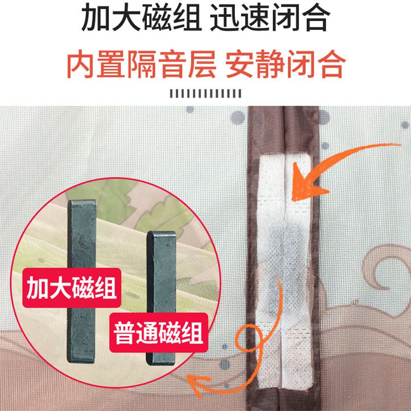防蚊帘高档磁性防蚊纱家用自吸磁铁沙防蚊子帘纱网纱窗网 咖啡玫瑰绣花[顶部加宽魔术贴] 宽95*高200
