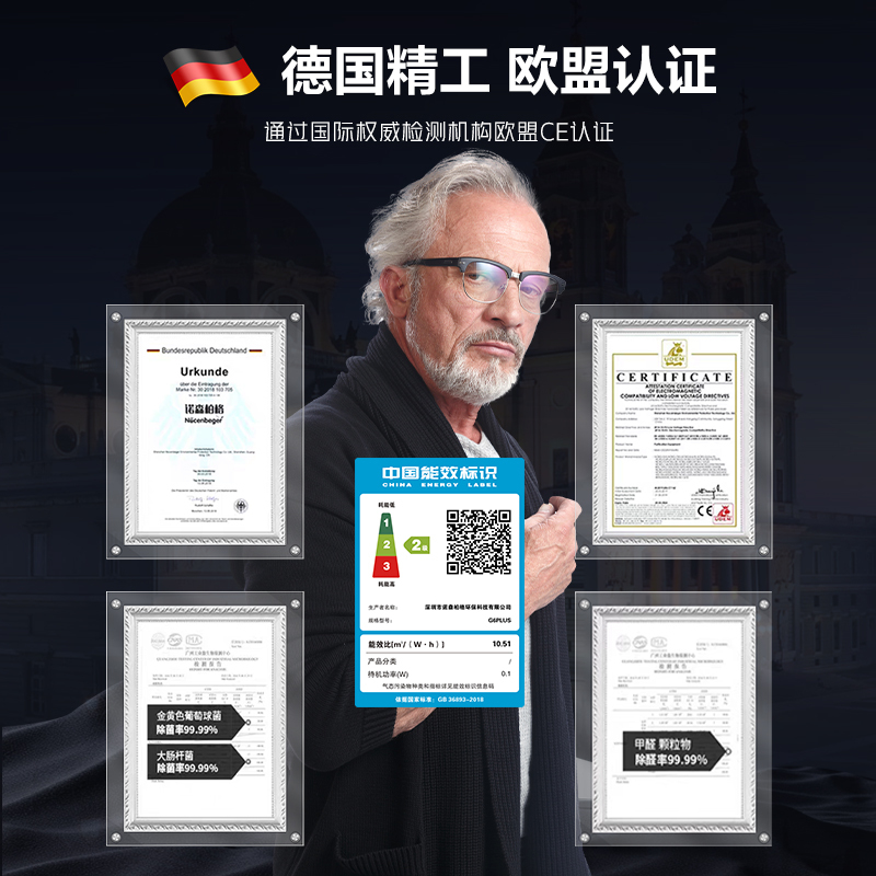 诺森柏格(Nocenbeger)空气净化器高效分解除甲醛细菌家用新房除异味pm2.5负离子净化器G6Plus