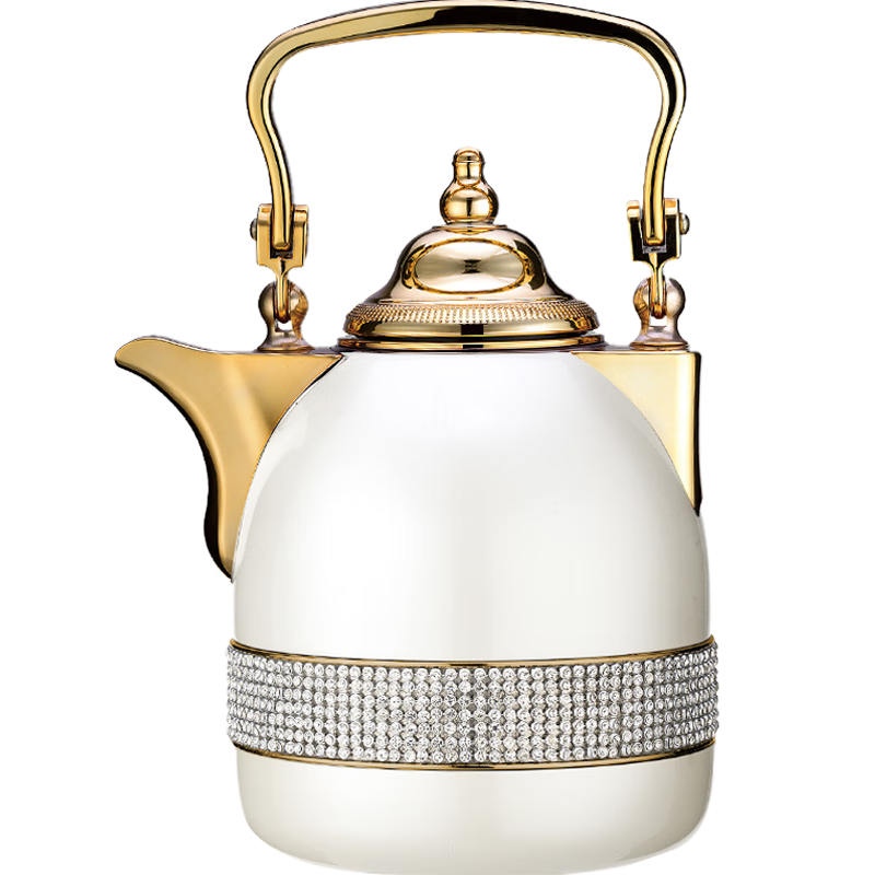 清水保温壶时尚咖啡壶玻璃内胆办公家用暖水壶欧式中东风格保温壶 1L 珠光白 SM-2222-100