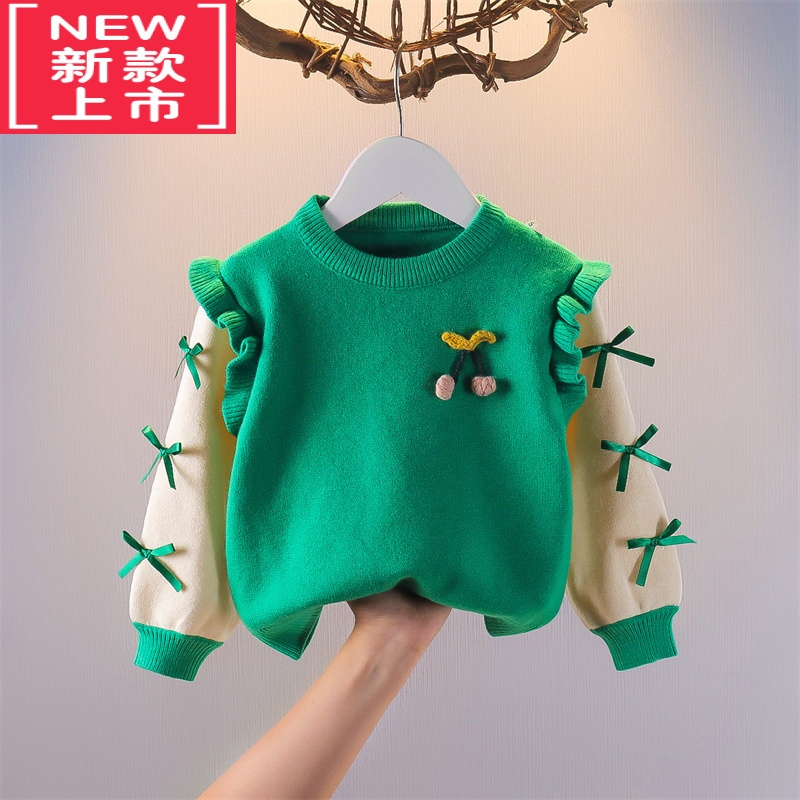 可莉允儿童毛衣套头衫加绒女童针织衫上衣秋装女孩公主外套女宝宝打底衫