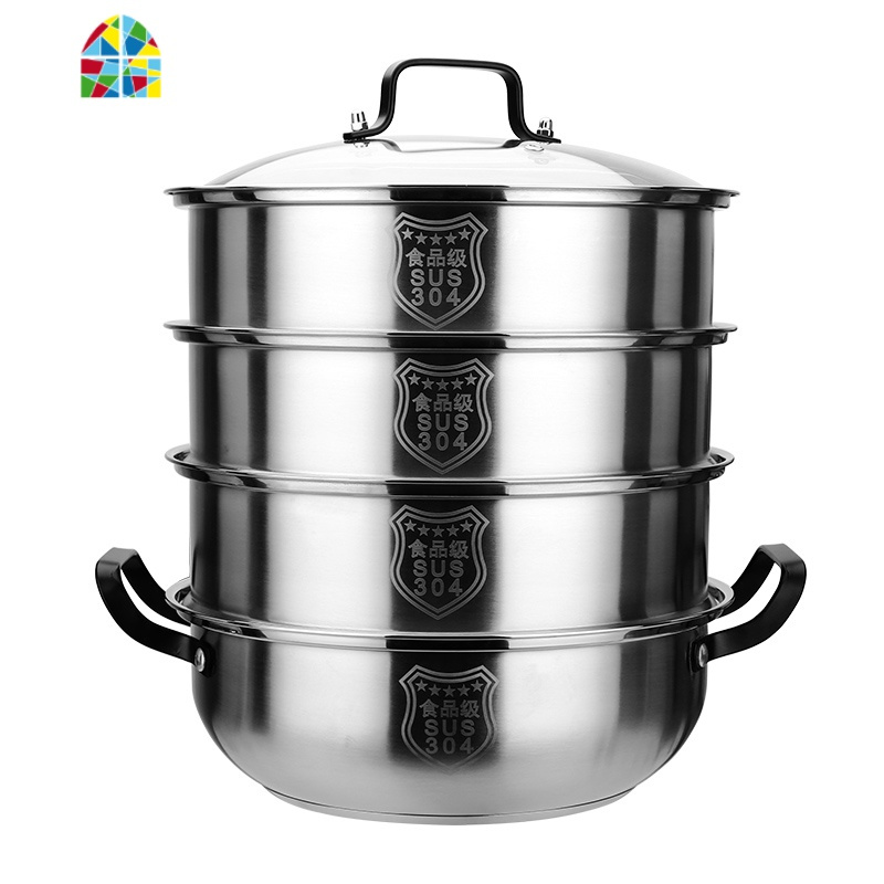 304不锈钢汤锅 家用超大容量煮锅多层燃气炉蒸汽锅
