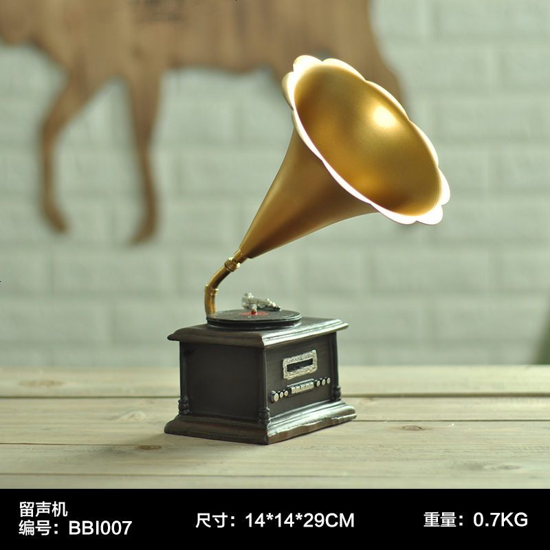 美式树脂摆件复古留声机模型 创意装饰品拍摄道具工艺品摆件