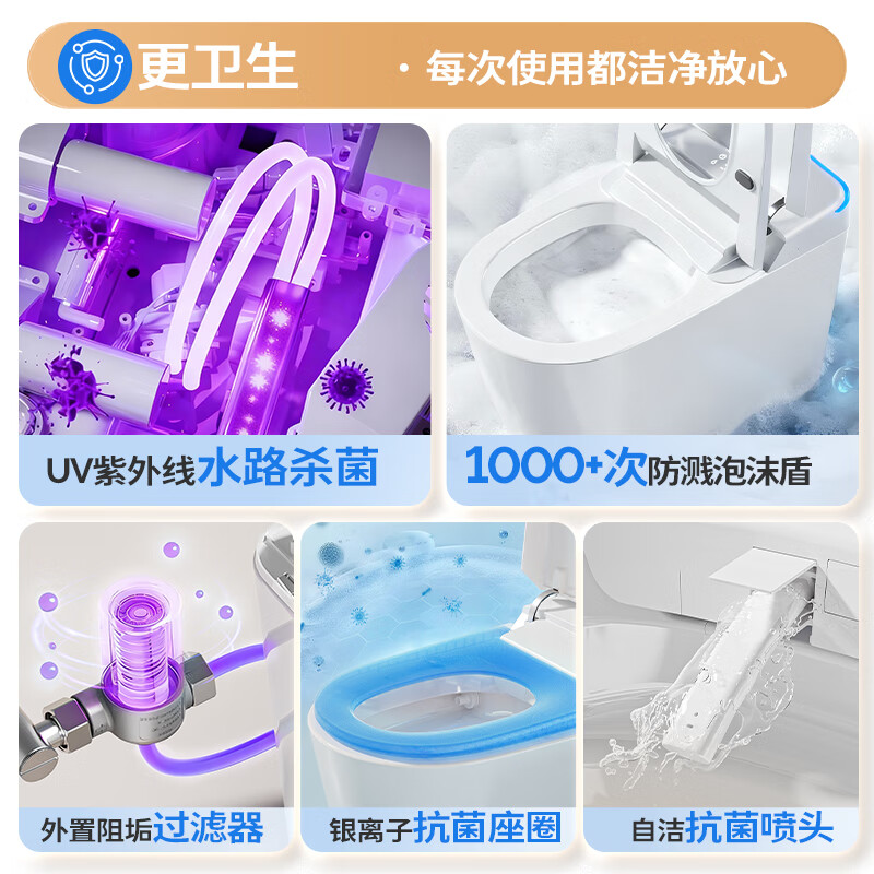 惠达(HUIDA)-ET69/ET69-Pro智能马桶零水压限制紫外线杀菌清洗烘干翻圈翻盖泡沫盾防溅脚踢离座冲水高清大图