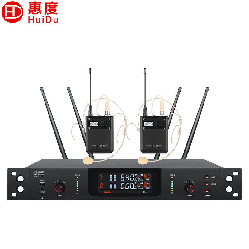 惠度(HuiDu)HDS-5200专业无线话筒一拖二真分集麦克风会议演讲舞台婚庆主持学校操场户外演唱话筒头戴款高清大图