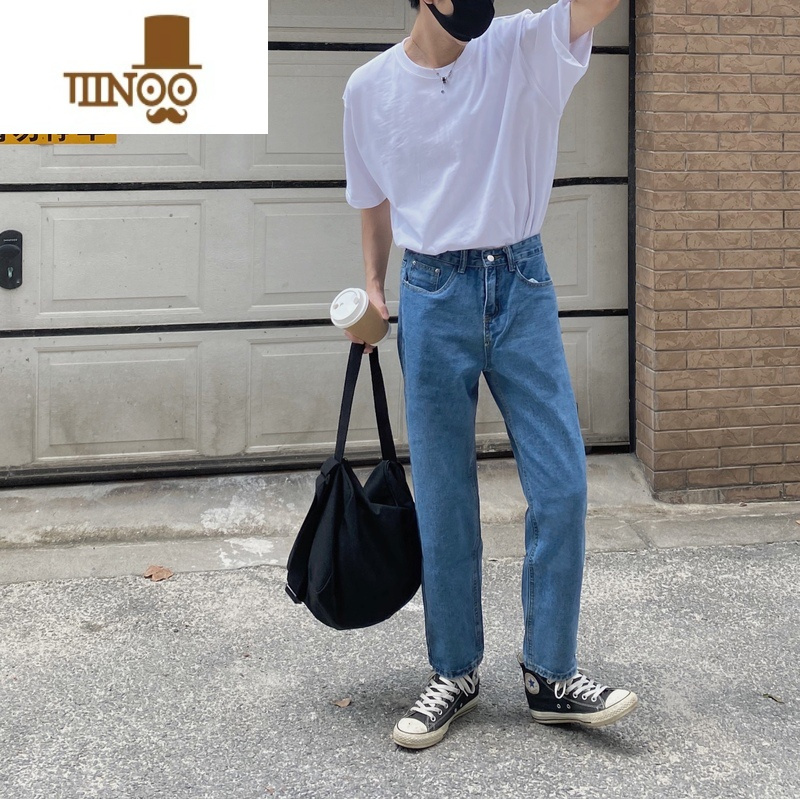 YANXUXMOB 韩版水洗9分牛仔裤男宽松直筒裤男ins潮流阔腿垂感九分裤男