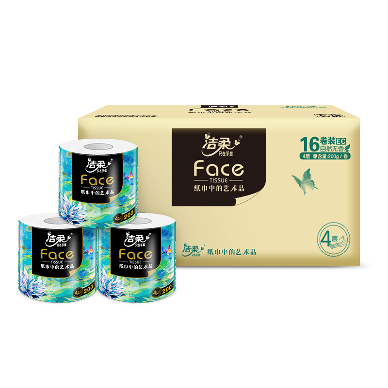 洁柔卫生纸(Face油画有芯)200g4层(16卷装) BJ203-16E高清大图