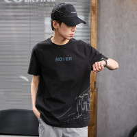 [1.5折价34元]唐狮夏款短袖T恤男士短袖T恤男前胸下摆印花圆领短袖T恤