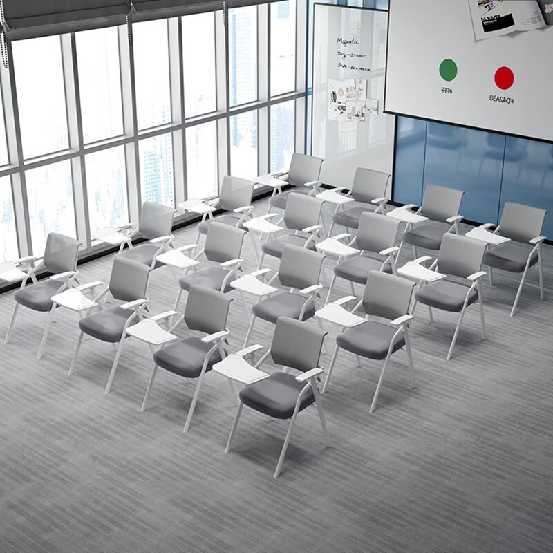 科野 白色培训椅带写字板可折叠带桌板桌椅一体学生职员会议室新闻椅