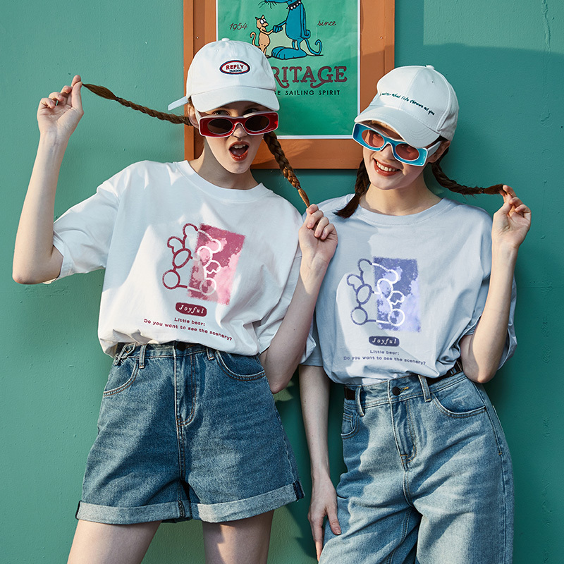[1.5折价38元]唐狮短袖T恤女夏季新款宽松韩版上衣女in潮打底衫女白色显瘦