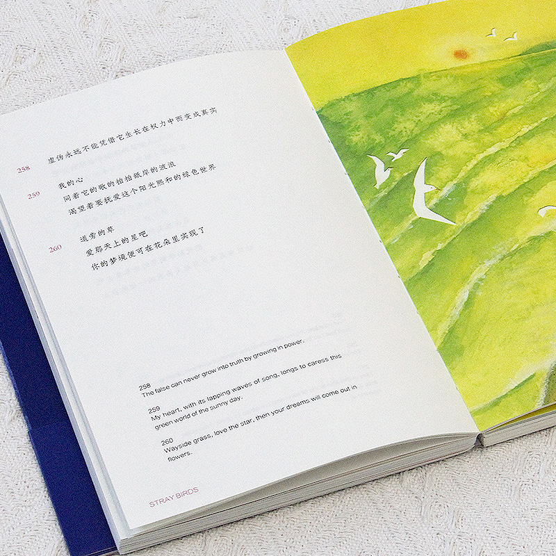 泰戈尔诗集:飞鸟集 新月集 [正版]泰戈尔诗集飞鸟集新月集完整收录2部诗集全书配40幅原创手绘插图完美呈现诗歌的意境中英高清大图