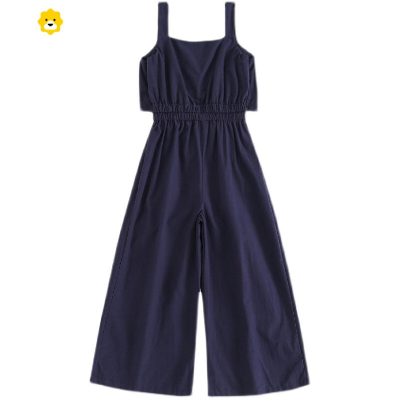 喻娄女童洋气背带连体裤夏季新款中大童韩版宽松休闲阔腿裤儿童裤子