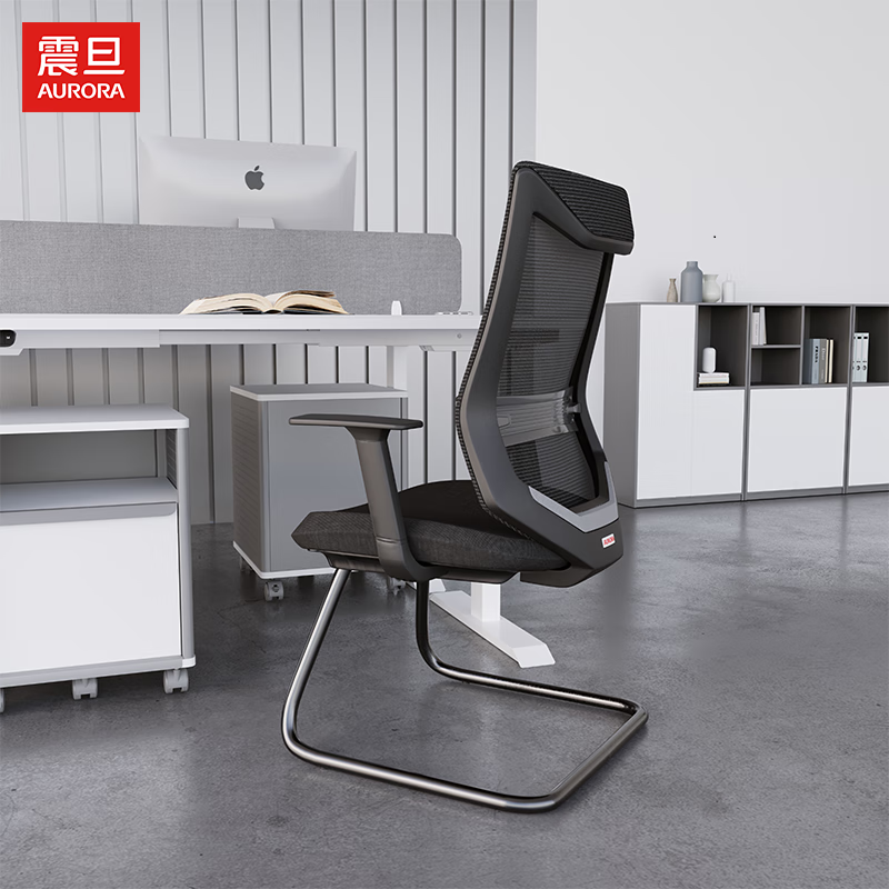 震旦(AURORA)CELY0302B黑色弓形椅弯管椅 电脑办公椅 会议椅 书房家用学习舒适久坐高清大图