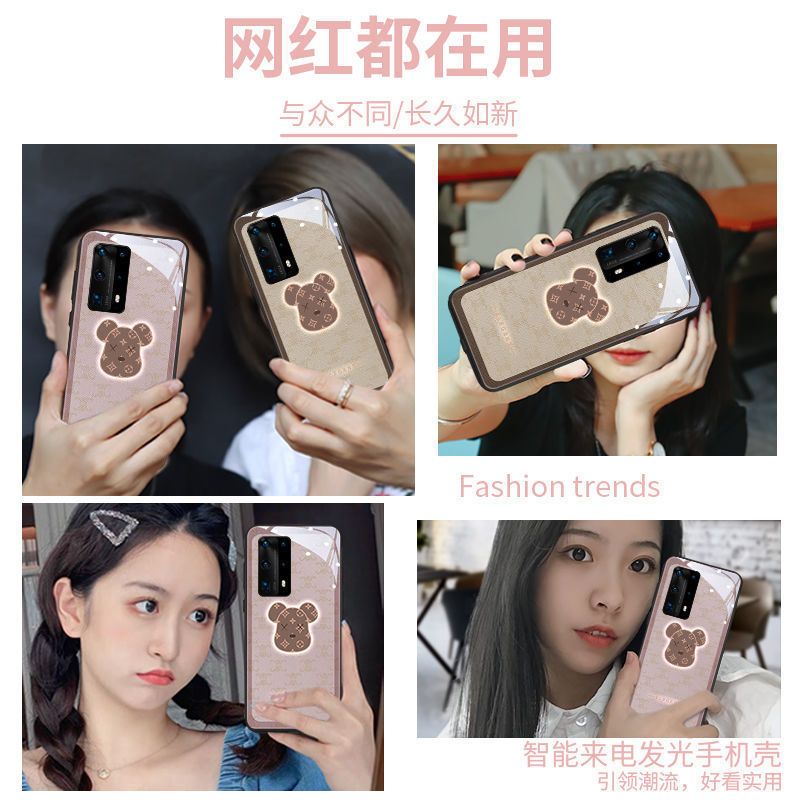 来电闪发光小米11手机壳女款11pro奢华熊10s声控10pro潮10青春版 小米10 老花熊-棕色[声控7彩发光]