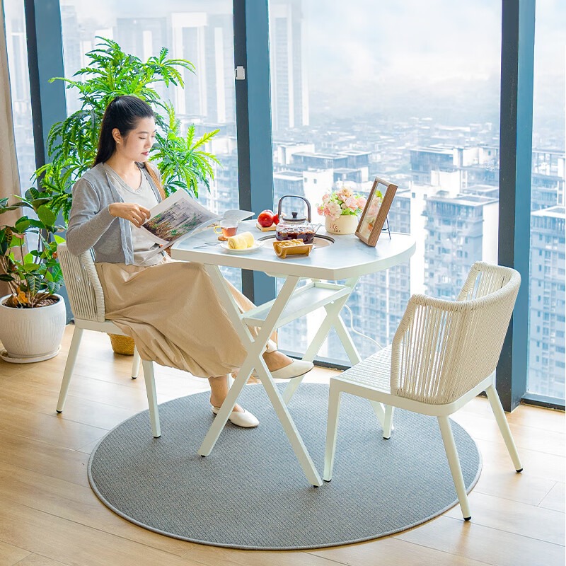 紫叶 梦雨 茶桌阳台电陶炉小茶桌多功能茶几藤编围炉煮茶桌椅组合高清大图