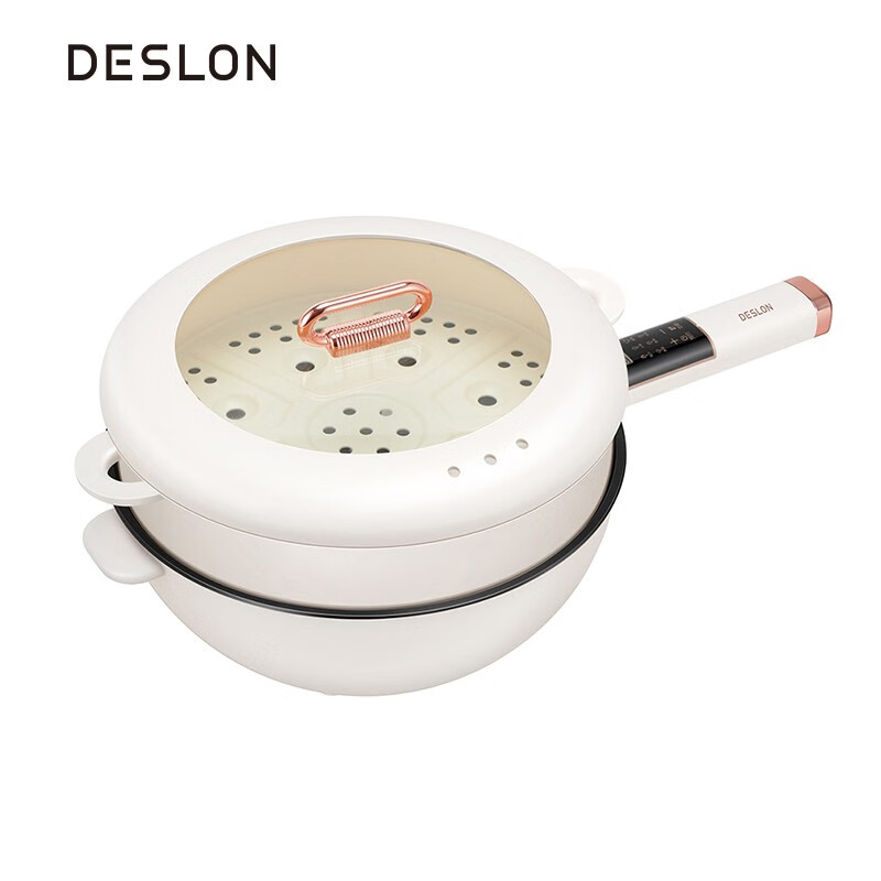 德世朗(DESLON)电炒锅 电火锅 电煮锅 蒸锅 电锅一体多功能炒菜多用途家用大功率电热爆炒 5L大容量 白色高清大图