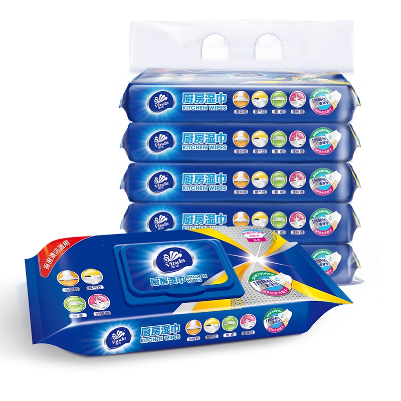 维达vinda厨房湿巾纸清洁去油去污家用厨房用去油污湿巾厨房湿纸巾4包