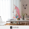 窗帘现代简约公主风遮光窗帘北欧清新火烈鸟卧室书房落地飘窗_1 涤棉1.7*2.7高挂钩式 B款图案