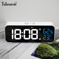 天王星(Telesonic)电子闹钟学生夜光床头钟LED镜面智能音乐闹表卧室创意台钟数字时钟多功能摆件