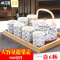 三维工匠大号提梁壶茶具套装家用酒店餐厅陶瓷复古青花茶壶茶杯整套带托盘 绿色金钗1壶6杯 8件