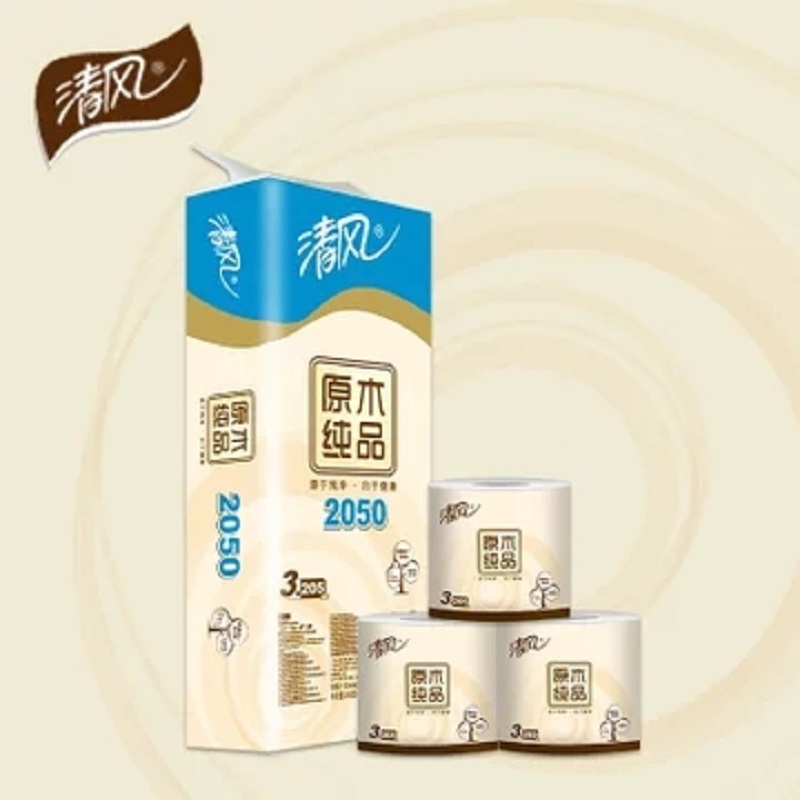 清风原木纯品3层平纹205段卷筒卫生纸 110*100mm (单卷价)