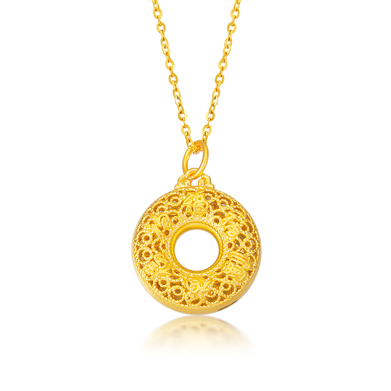 新金珠宝黄金花丝福扣吊坠999足金镂空平安扣挂坠纯金首饰时尚1042