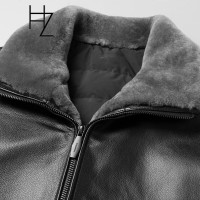 HUNNZ真皮皮衣男翻领修身皮夹克2018冬季新款青年男士休闲皮衣外套黑色