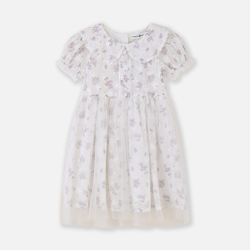 [1件3折]铅笔俱乐部2025年夏装新品女童连衣裙中大童娃娃领连身裙儿童裙子