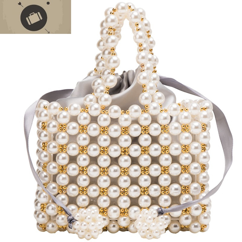 珍珠包包女小斜挎包编织包网红ins复古手工串珠包百搭迷你链条包艾狄