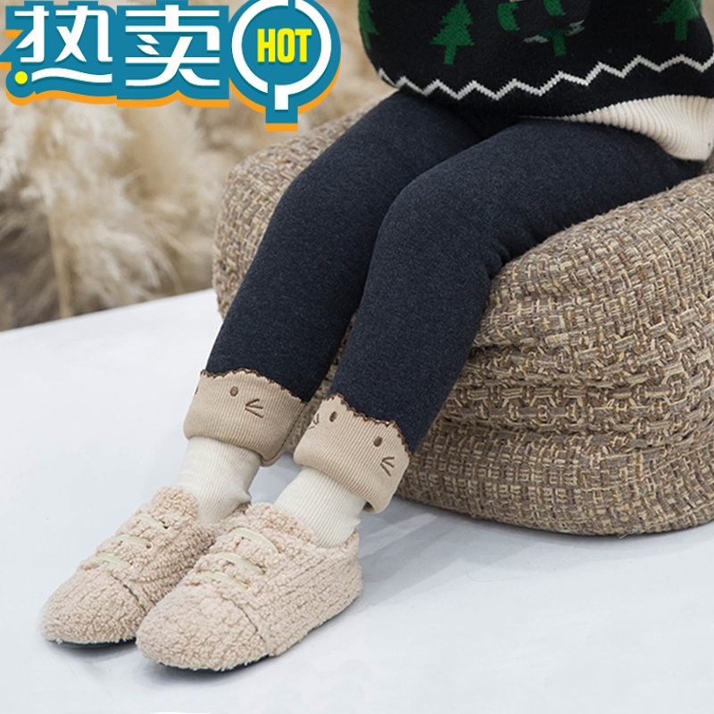 绿彩虹光女宝宝棉裤冬季三层加厚一体绒外穿中小童保暖裤子冬天加绒打底裤