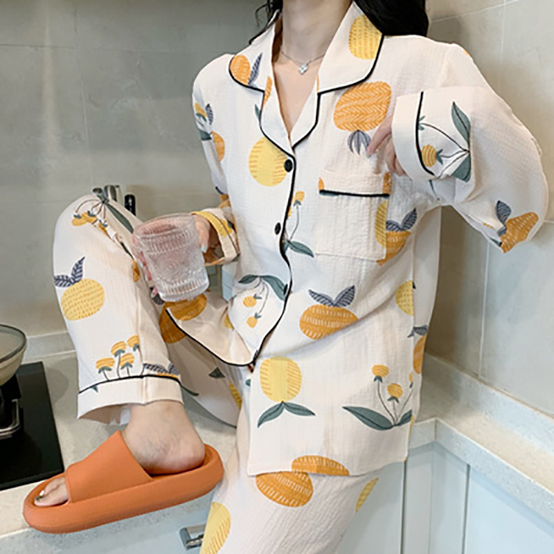 睡衣女春秋季长袖棉纱布2022年新款网红风薄款家居服两件套莎丞