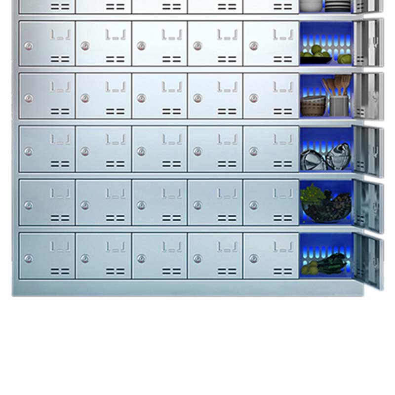 阿拉贡不锈钢员工食堂消毒餐厅紫外线高温餐盘餐具柜多格饭盒储物柜48门碗柜 紫外线消毒+高温热风循环高清大图