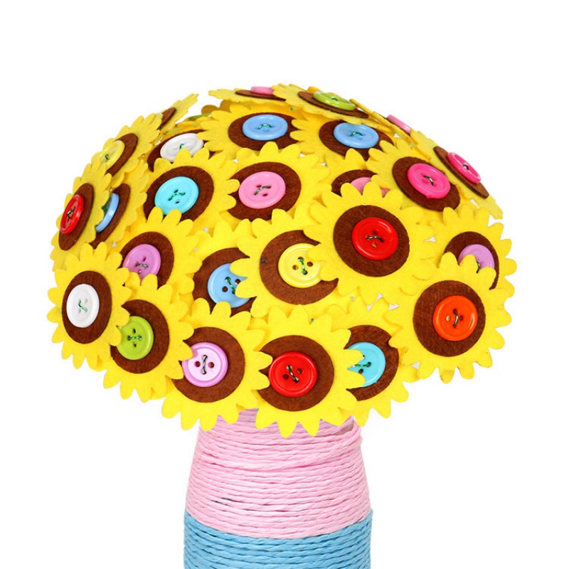 手工纽扣花束教师节小朋友送女老师幼儿园实用小礼品开学全班 向日葵