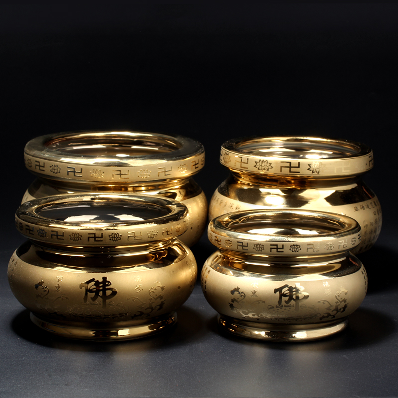 金色陶瓷香炉摆件线香炉供奉财神爷观音菩萨佛像家用室内 三维工匠 4寸黑釉聚宝盆款高清大图