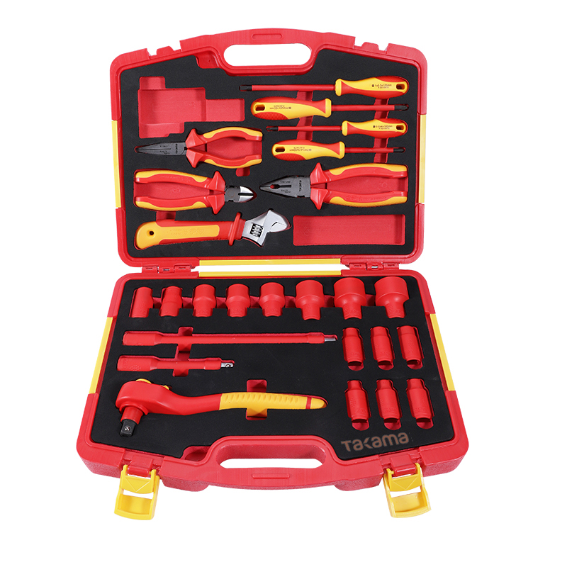 高松takama VDE双色绝缘耐压12.5系列1/2方棘轮套筒工具套装25件套v802025/1套高清大图