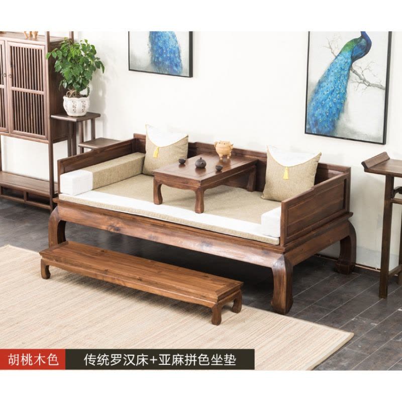 苏宁放心购罗汉床实木新中式家具轻奢风胡桃木罗汉床沙发坐垫禅意客厅小户型A-STYLE图片