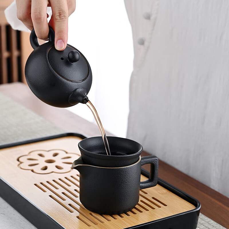 金镶玉 墨润茶具套装 黑陶瓷茶壶公道杯茶叶罐茶杯茶盘礼盒收纳高清大图