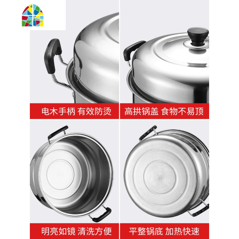 加厚双层特大号家用蒸锅不锈钢2层馒头蒸鱼锅34 36 40cm商用汤锅 FENGHOU 特厚双层36cm[经典款]高清大图