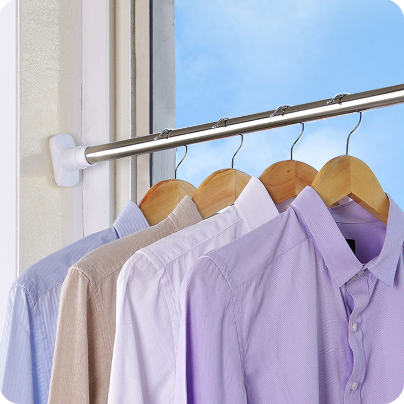 5080cm免打孔伸缩杆晾衣杆卧室窗帘杆卫生间浴帘杆晾衣架收缩杆阳台