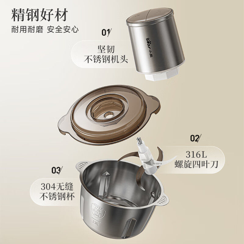 小熊bear绞肉机家用电动不锈钢大容量搅拌打馅碎菜料理机 QSJ-C04H5-S01高清大图