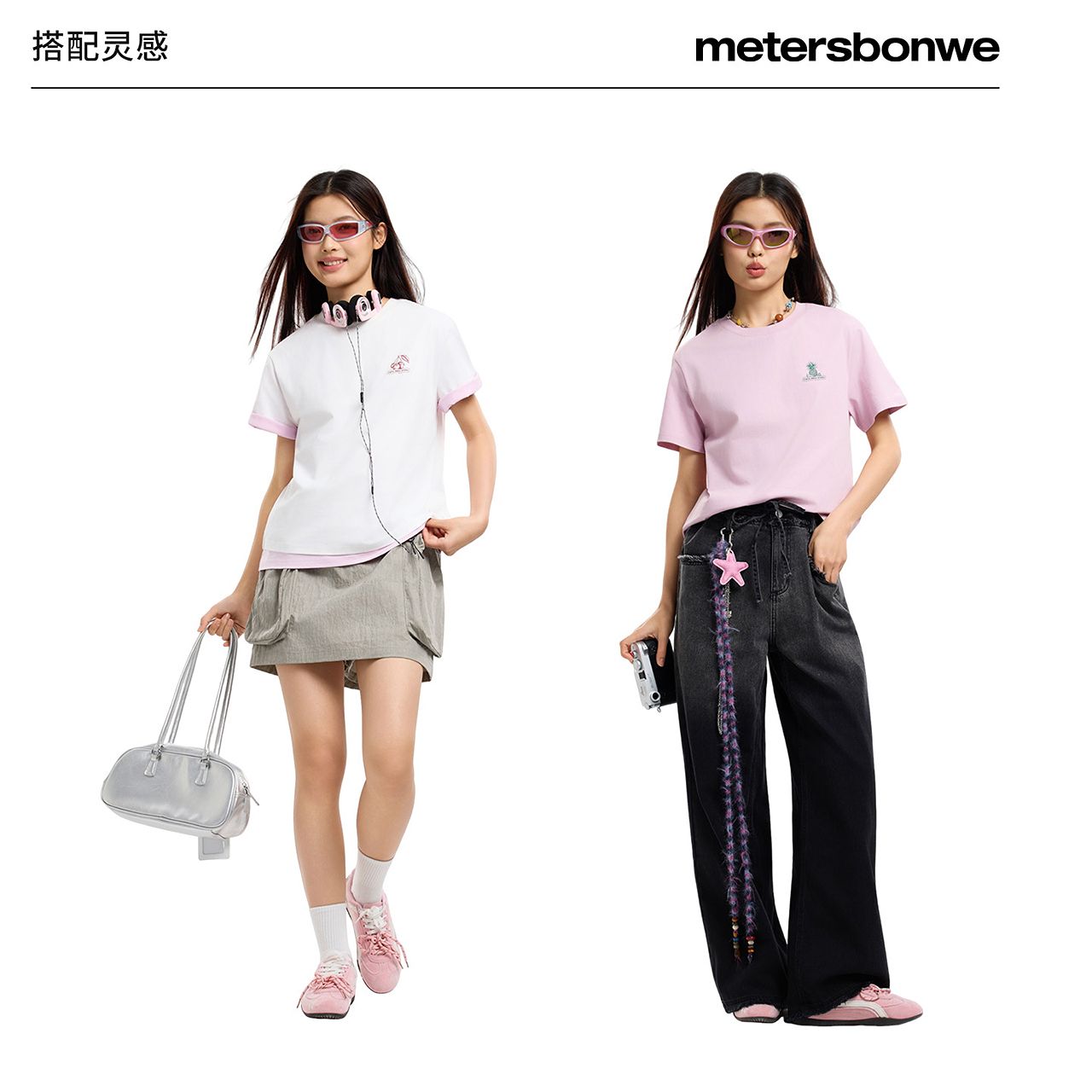[凉感]美特斯邦威女短袖夏季潮流撞色透气百搭小印花T恤圆领t恤高清大图