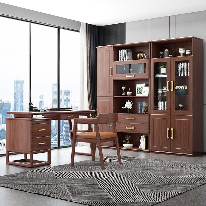 实木两门书柜新中式卧室落地置物架一体靠墙书架办公室储物书橱视频