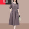 YIBUSHENG2024年春圆领棉麻连衣裙中长款女新款气质收腰显瘦遮肚裙子