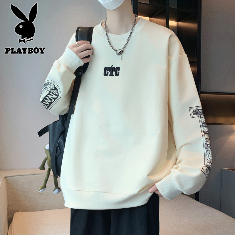 花花公子新款高品质卫衣男潮流2025秋季新款印花青少年套头学生单穿高清大图