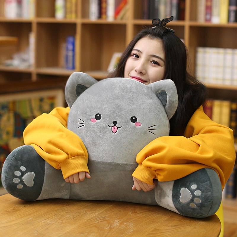 猫咪靠枕护腰靠垫办公室学生卡通椅子腰靠午睡抱枕靠背垫沙