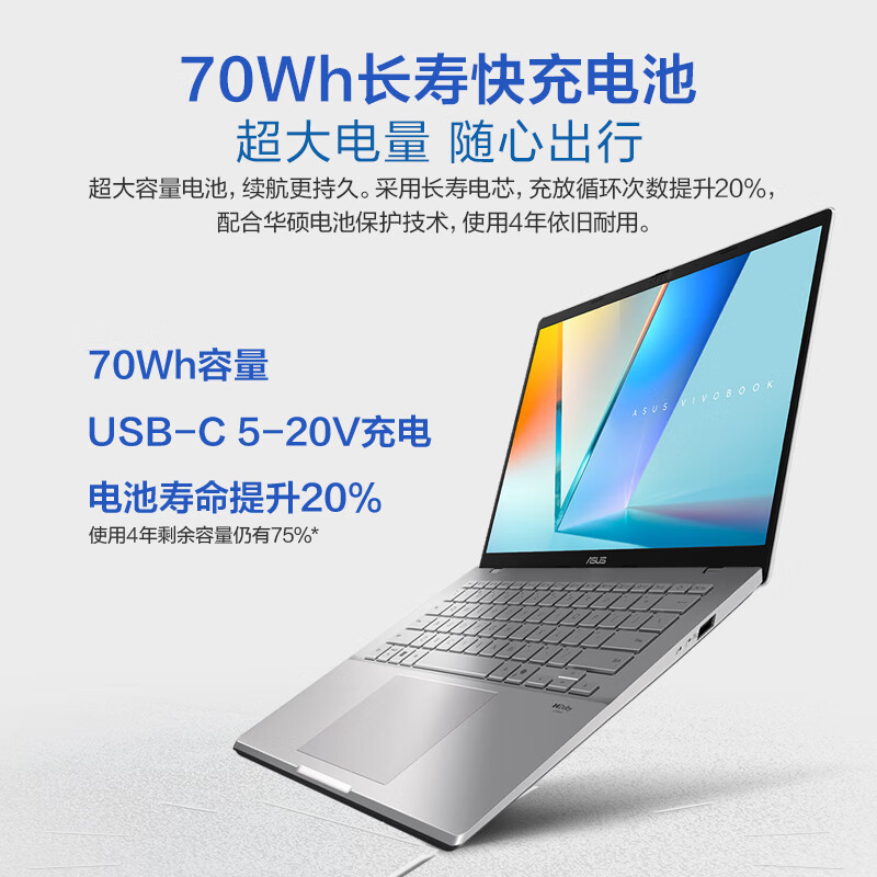 华硕(ASUS)无畏Pro14 14英寸轻薄便携商务办公学生全新二代酷睿Ultra高性能AI轻薄笔记本电脑 (Ultra5 258V 32G内存 1T固态 2.8K)银色高清大图