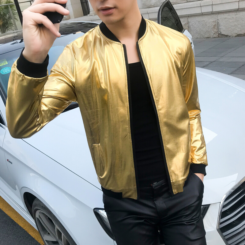 嘻哈潮流男歌J演出PU烫金银克亮外