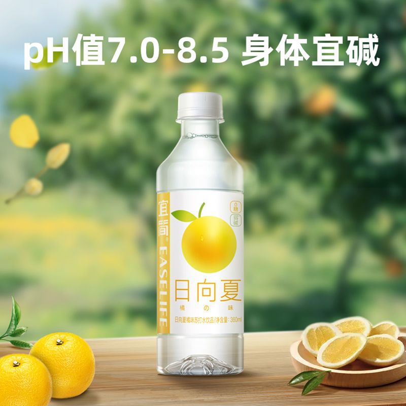 宜简无汽果味苏打水日向夏橘味苏打水无糖苏打饮料360ml*12瓶