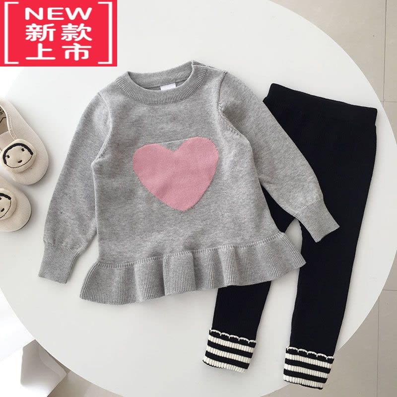 可莉允秋冬婴儿女童中长款毛衣套头宝宝爱心荷叶边下摆针织裙式上衣图片